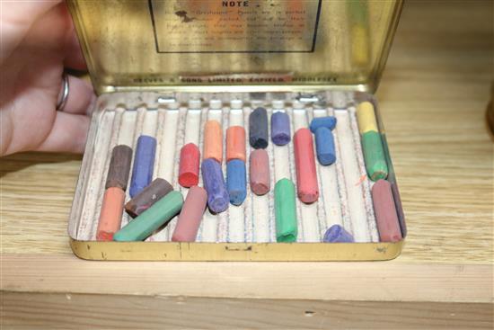 A collection of advertising arts materials, bottles etc